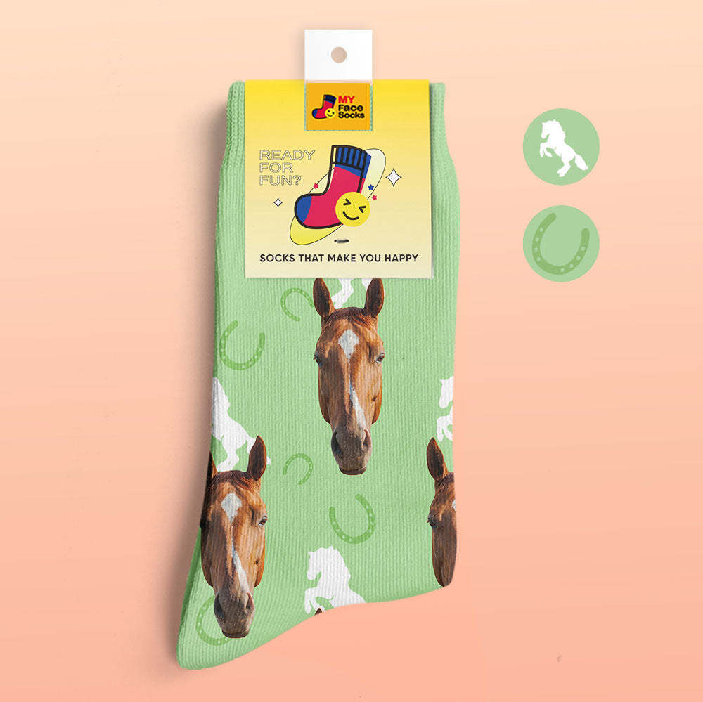 Chaussettes Imprimées Numériques 3d Personnalisées Ajouter Des Images Et Nommer Le Cheval - VisageChaussettes