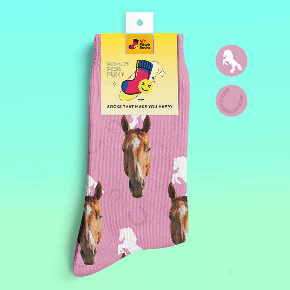 Chaussettes Imprimées Numériques 3d Personnalisées Ajouter Des Images Et Nommer Le Cheval - VisageChaussettes