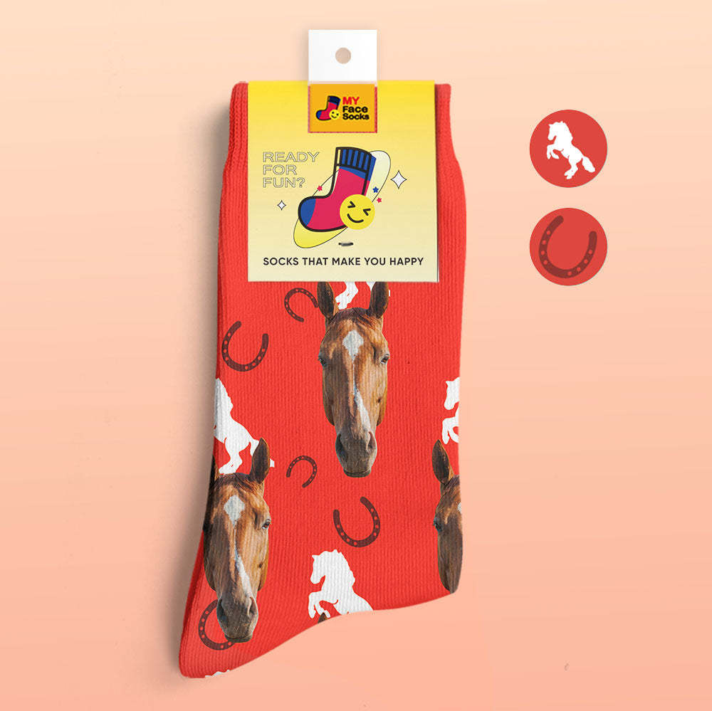 Chaussettes Imprimées Numériques 3d Personnalisées Ajouter Des Images Et Nommer Le Cheval - VisageChaussettes