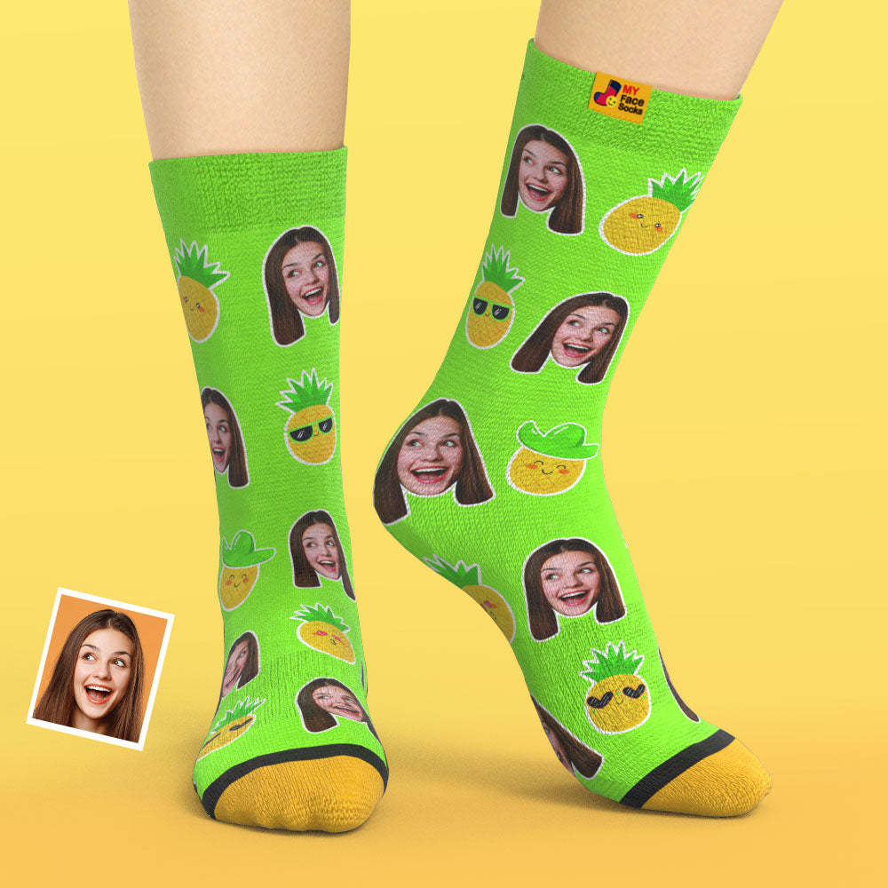 Chaussettes Imprimées Numériques 3d Personnalisées My Face Socks Ajouter Des Images Et Un Nom - Fruits Tropicaux - VisageChaussettes