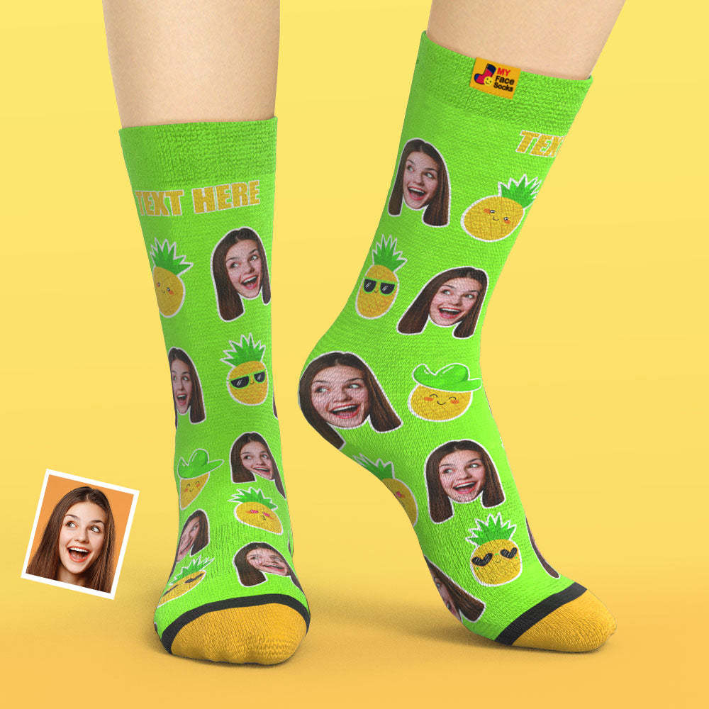 Chaussettes Imprimées Numériques 3d Personnalisées My Face Socks Ajouter Des Images Et Un Nom - Fruits Tropicaux - VisageChaussettes