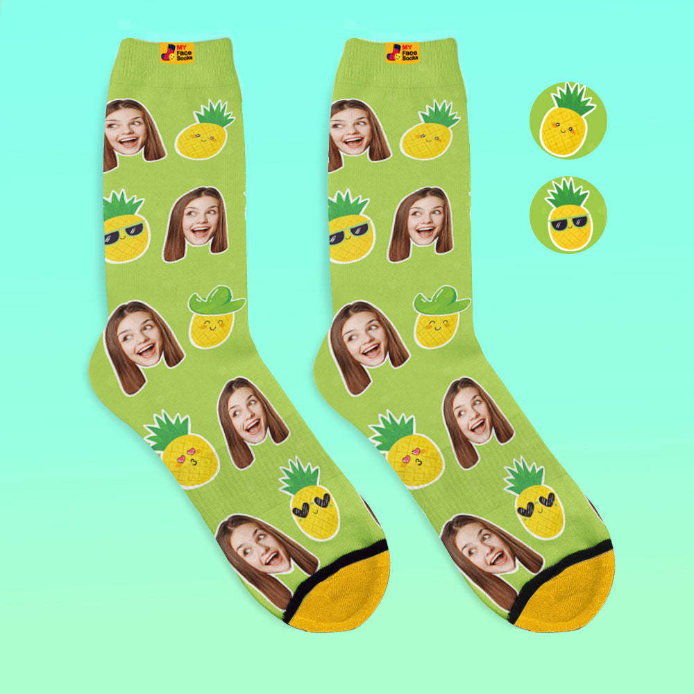 Chaussettes Imprimées Numériques 3d Personnalisées My Face Socks Ajouter Des Images Et Un Nom - Fruits Tropicaux - VisageChaussettes