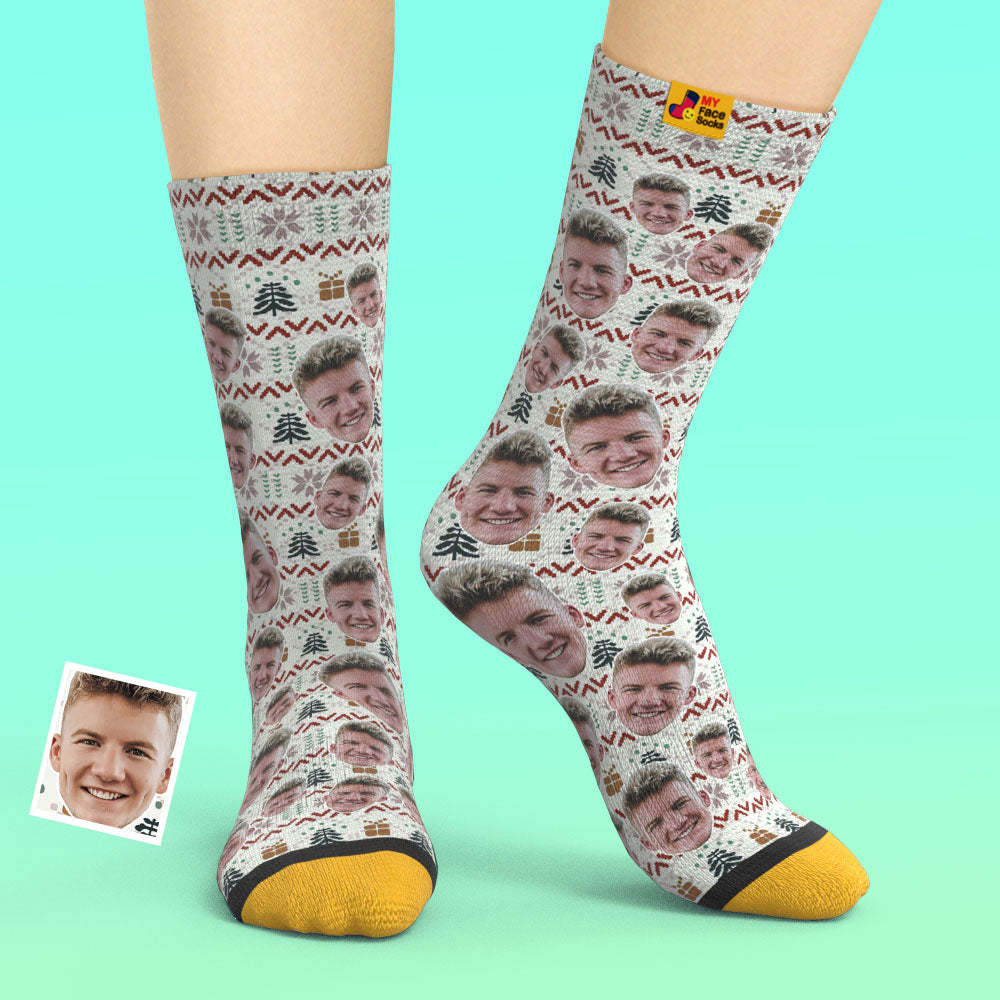Chaussettes Imprimées Numériques 3d Personnalisées My Face Socks Ajouter Des Images Et Un Nom - Motif Tricoté De Noël - VisageChaussettes