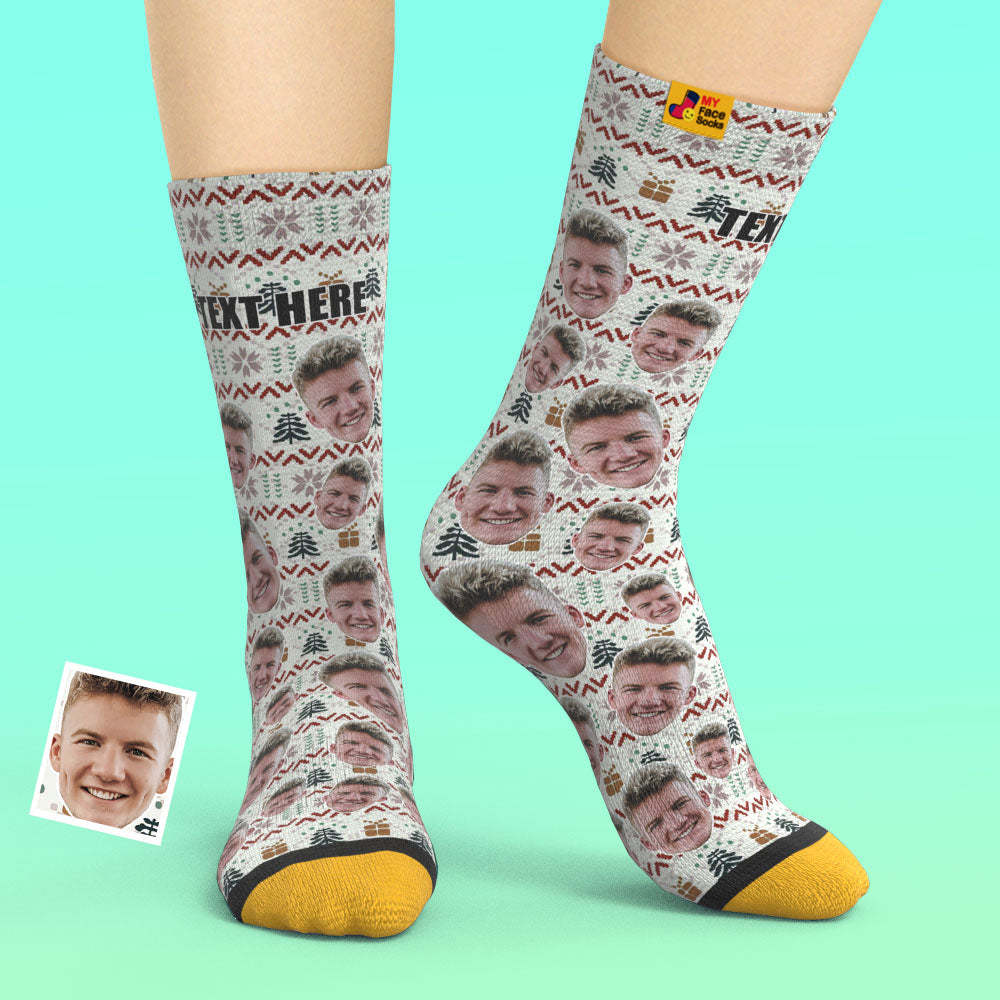 Chaussettes Imprimées Numériques 3d Personnalisées My Face Socks Ajouter Des Images Et Un Nom - Motif Tricoté De Noël - VisageChaussettes