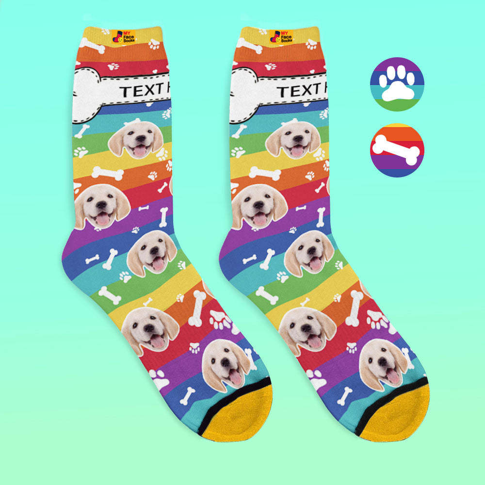 Chaussettes Imprimées Numériques 3d Personnalisées My Face Socks Ajouter Des Images Et Un Nom - Rainbow Dog Pet - VisageChaussettes