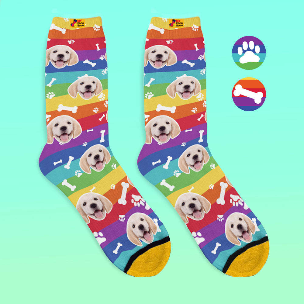Chaussettes Imprimées Numériques 3d Personnalisées My Face Socks Ajouter Des Images Et Un Nom - Rainbow Dog Pet - VisageChaussettes