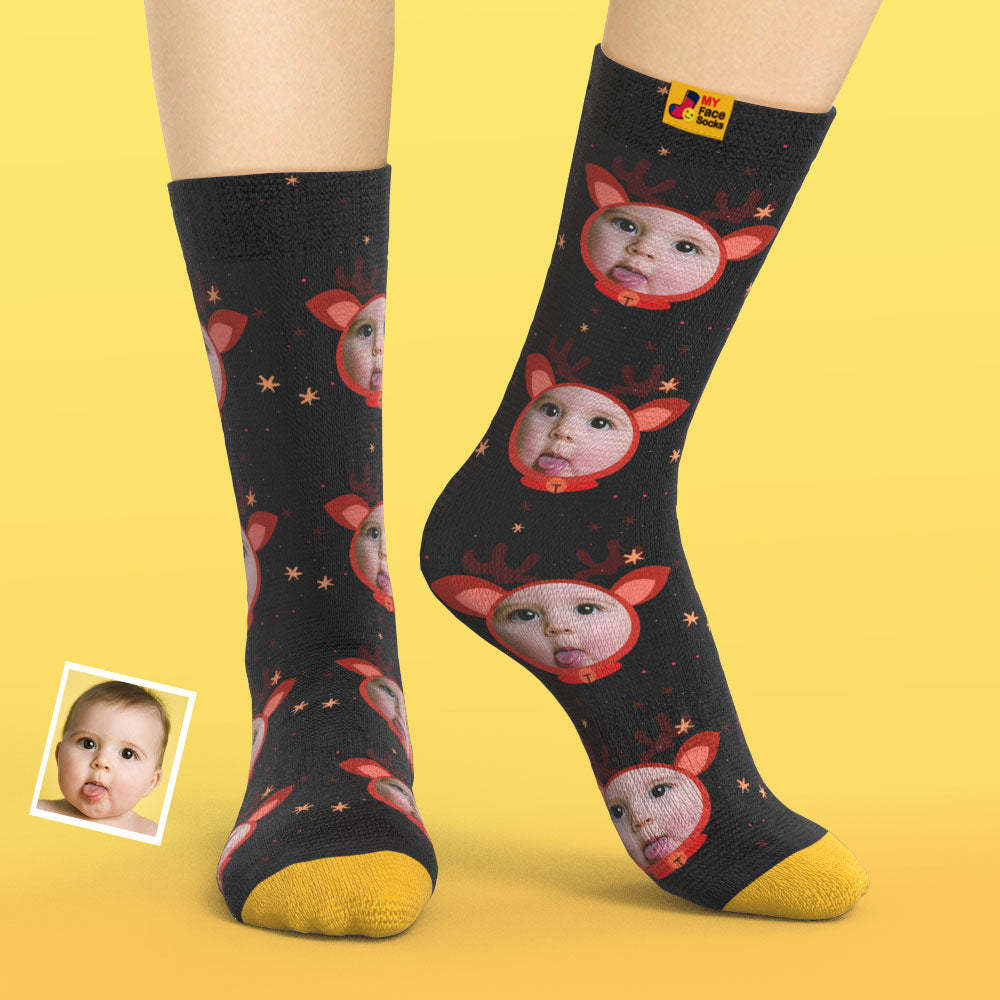 Chaussettes Imprimées Numériques 3d Personnalisées My Face Socks Ajouter Des Images Et Un Nom - Visage De Fauve - VisageChaussettes