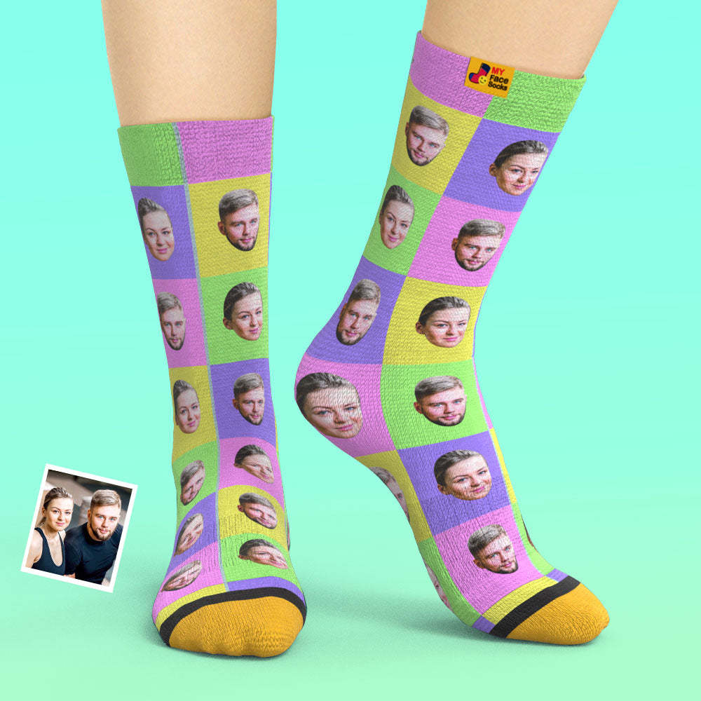 Chaussettes Imprimées Numériques 3d Personnalisées My Face Socks Ajouter Des Images Et Un Nom - Carré - VisageChaussettes