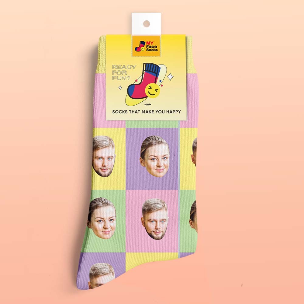Chaussettes Imprimées Numériques 3d Personnalisées My Face Socks Ajouter Des Images Et Un Nom - Carré - VisageChaussettes