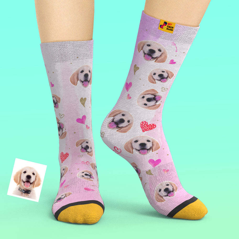 Chaussettes Imprimées Numériques 3d Personnalisées My Face Socks Ajouter Des Images Et Un Nom - Lovely Dog - VisageChaussettes