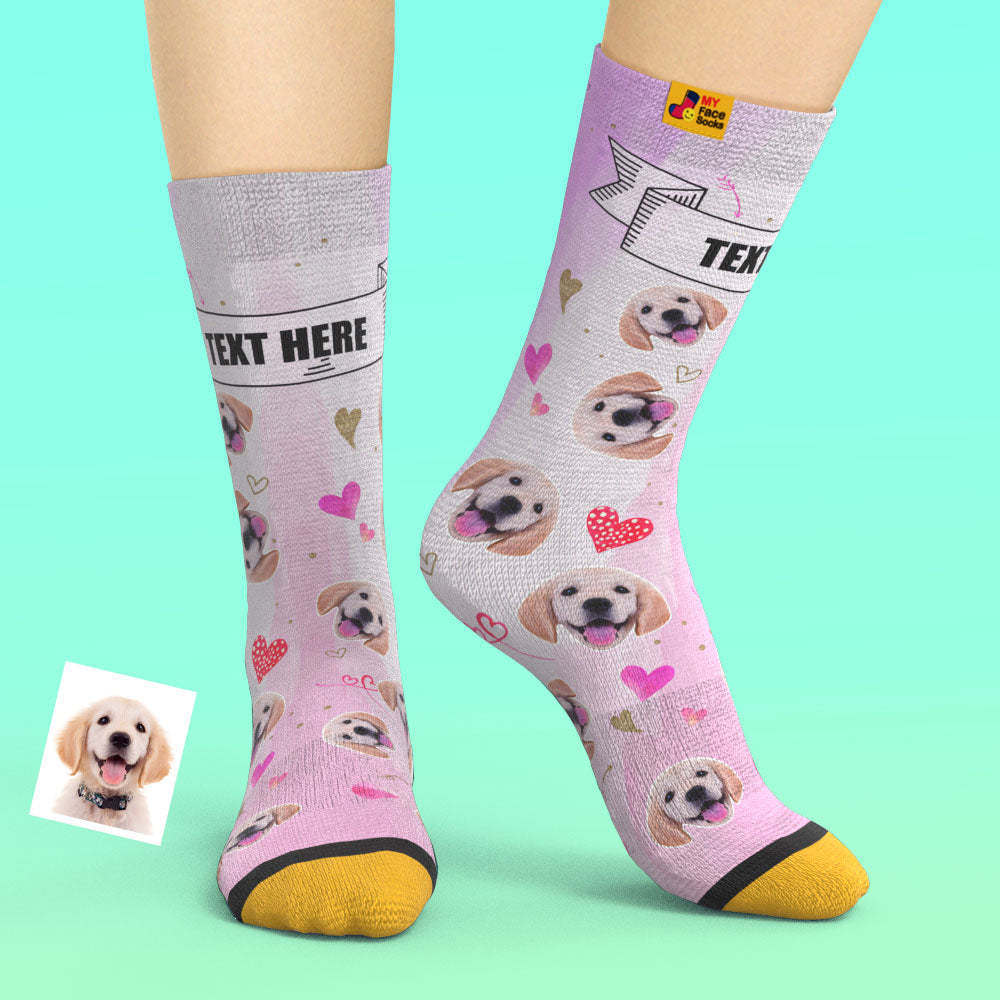 Chaussettes Imprimées Numériques 3d Personnalisées My Face Socks Ajouter Des Images Et Un Nom - Lovely Dog - VisageChaussettes