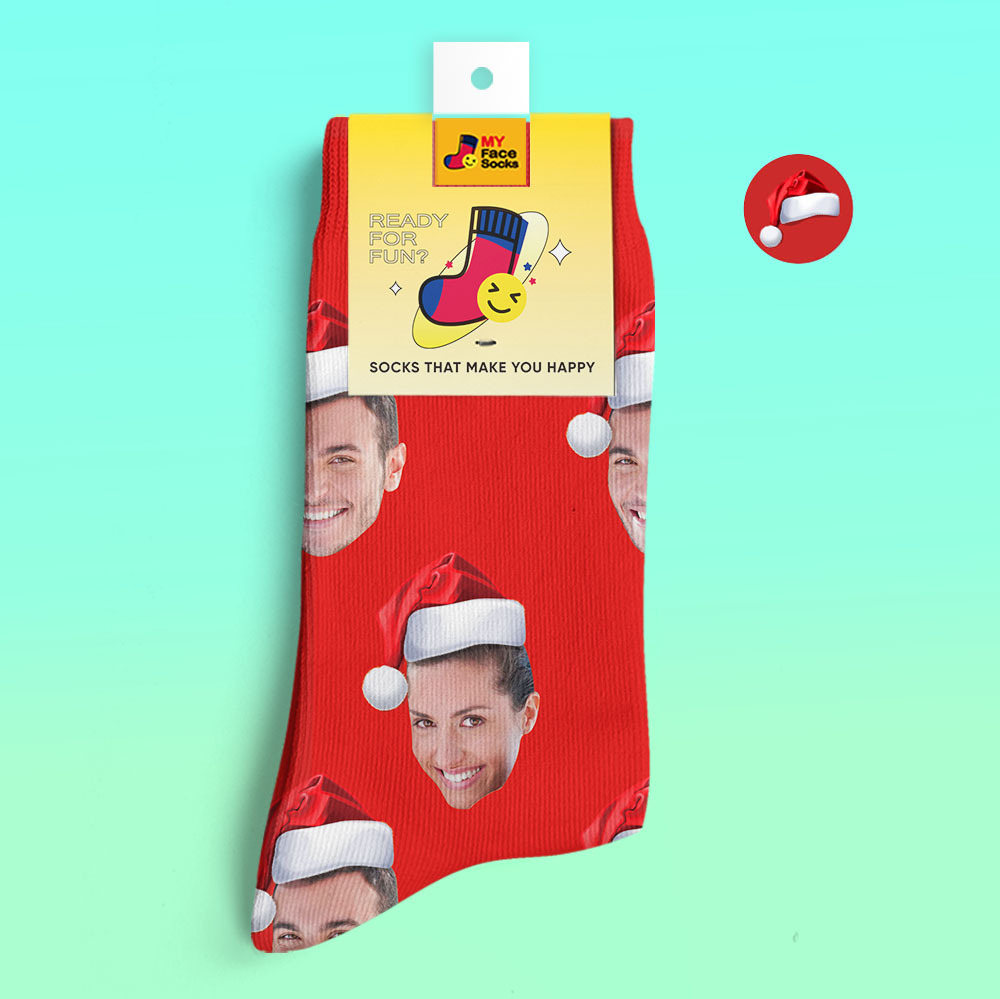 Chaussettes Imprimées Numériques 3d Personnalisées Porter Un Cadeau De Noël Bonnet De Noel - VisageChaussettes
