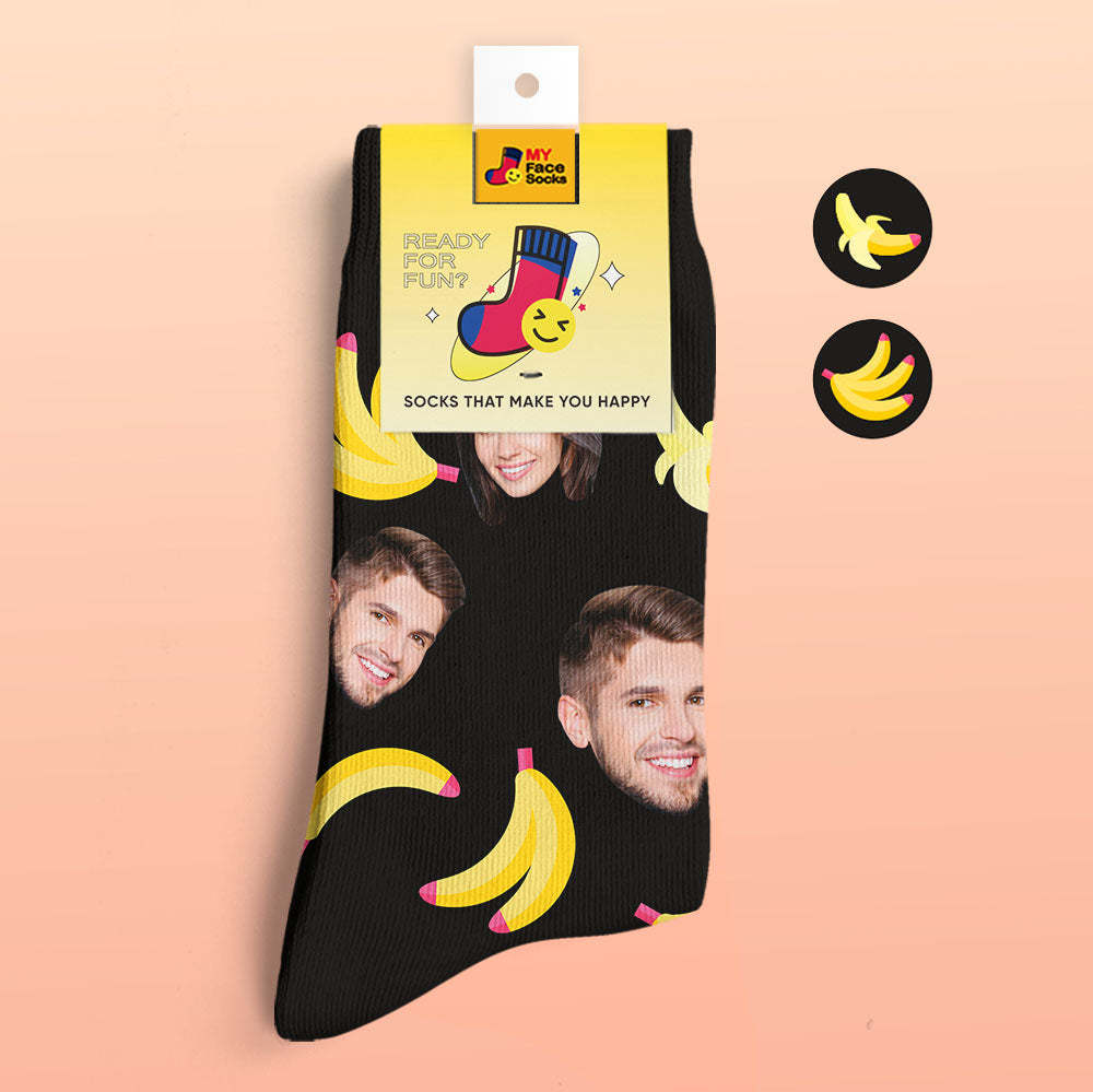 Chaussettes Personnalisées Imprimées En 3d Numérique My Face Socks Ajoutez Des Images Et Nom Banana - VisageChaussettes