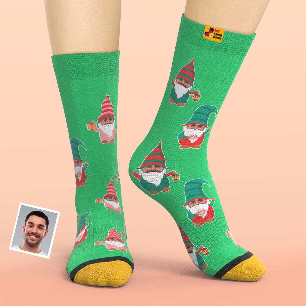 Cadeaux De Noël, Chaussettes Imprimées Numériques 3d Personnalisées My Face Socks Ajoutez Des Images Et Nom Gnome Chaussettes - VisageChaussettes
