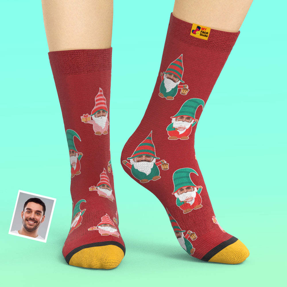 Cadeaux De Noël, Chaussettes Imprimées Numériques 3d Personnalisées My Face Socks Ajoutez Des Images Et Nom Gnome Chaussettes - VisageChaussettes