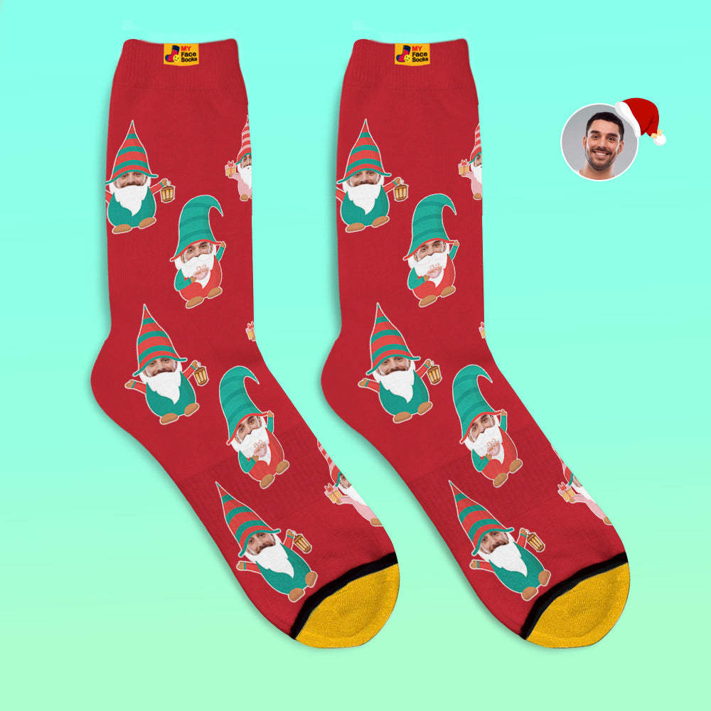 Cadeaux De Noël, Chaussettes Imprimées Numériques 3d Personnalisées My Face Socks Ajoutez Des Images Et Nom Gnome Chaussettes - VisageChaussettes
