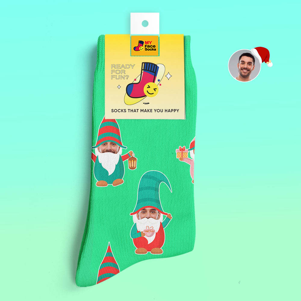 Cadeaux De Noël, Chaussettes Imprimées Numériques 3d Personnalisées My Face Socks Ajoutez Des Images Et Nom Gnome Chaussettes - VisageChaussettes