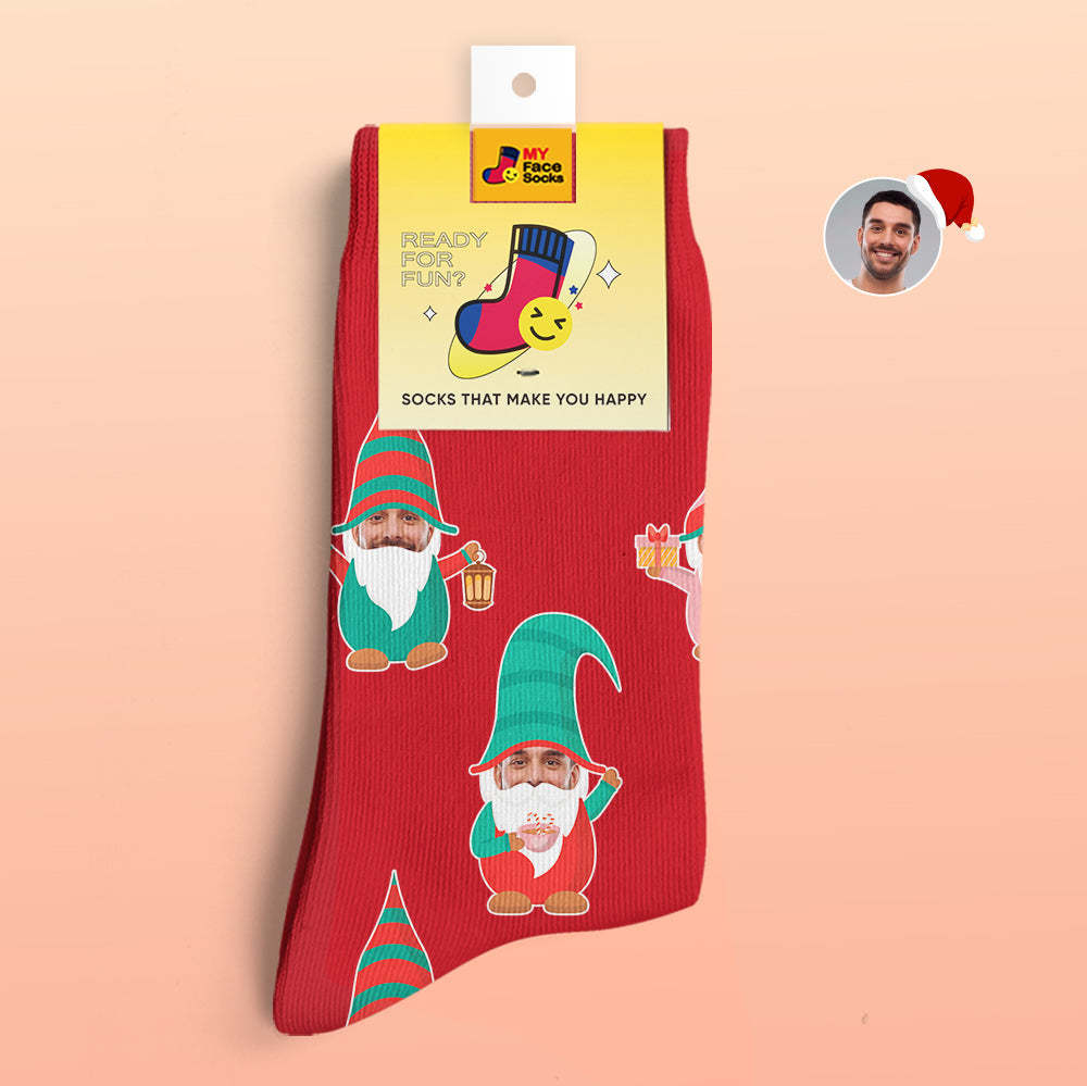 Cadeaux De Noël, Chaussettes Imprimées Numériques 3d Personnalisées My Face Socks Ajoutez Des Images Et Nom Gnome Chaussettes - VisageChaussettes