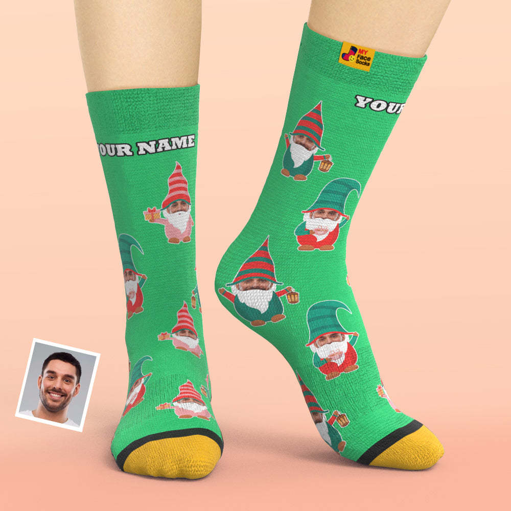 Cadeaux De Noël, Chaussettes Imprimées Numériques 3d Personnalisées My Face Socks Ajoutez Des Images Et Nom Gnome Chaussettes - VisageChaussettes