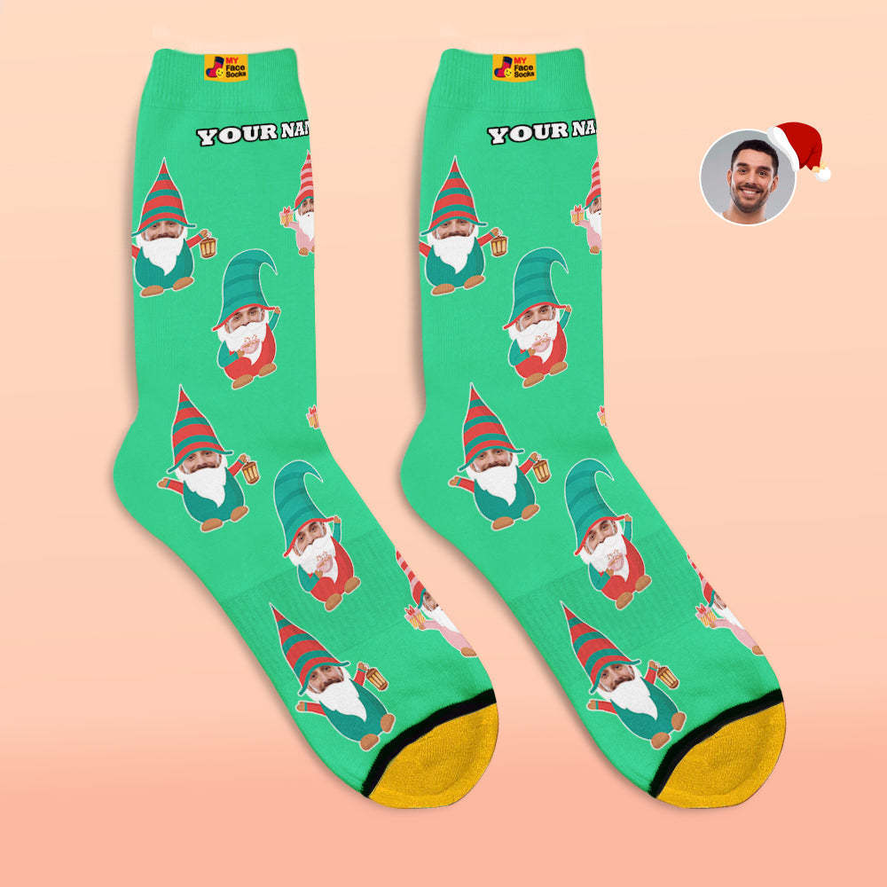 Cadeaux De Noël, Chaussettes Imprimées Numériques 3d Personnalisées My Face Socks Ajoutez Des Images Et Nom Gnome Chaussettes - VisageChaussettes