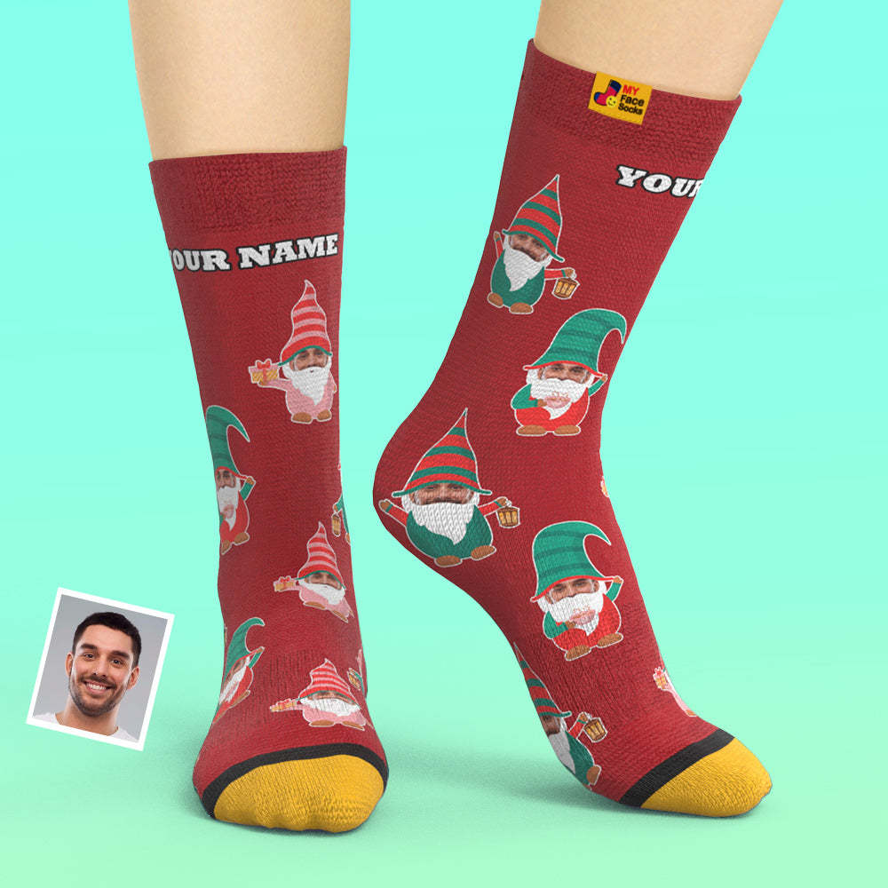 Cadeaux De Noël, Chaussettes Imprimées Numériques 3d Personnalisées My Face Socks Ajoutez Des Images Et Nom Gnome Chaussettes - VisageChaussettes