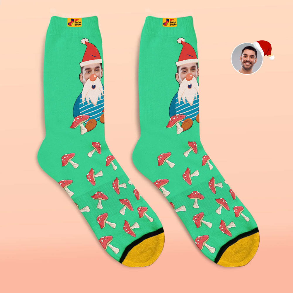 Cadeaux De Noël, Chaussettes Imprimées Numériques 3d Personnalisées Mes Chaussettes Pour Le Visage Ajoutez Des Images Et Nommez Les Champignons Nains De Noël - VisageChaussettes