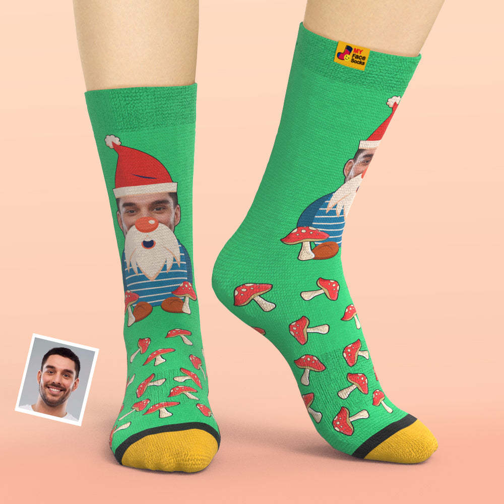 Cadeaux De Noël, Chaussettes Imprimées Numériques 3d Personnalisées Mes Chaussettes Pour Le Visage Ajoutez Des Images Et Nommez Les Champignons Nains De Noël - VisageChaussettes
