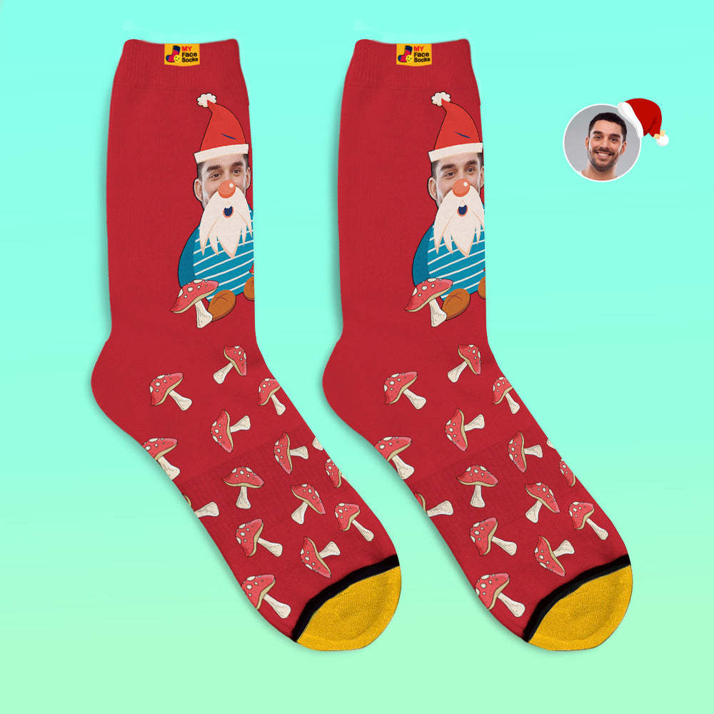 Cadeaux De Noël, Chaussettes Imprimées Numériques 3d Personnalisées Mes Chaussettes Pour Le Visage Ajoutez Des Images Et Nommez Les Champignons Nains De Noël - VisageChaussettes