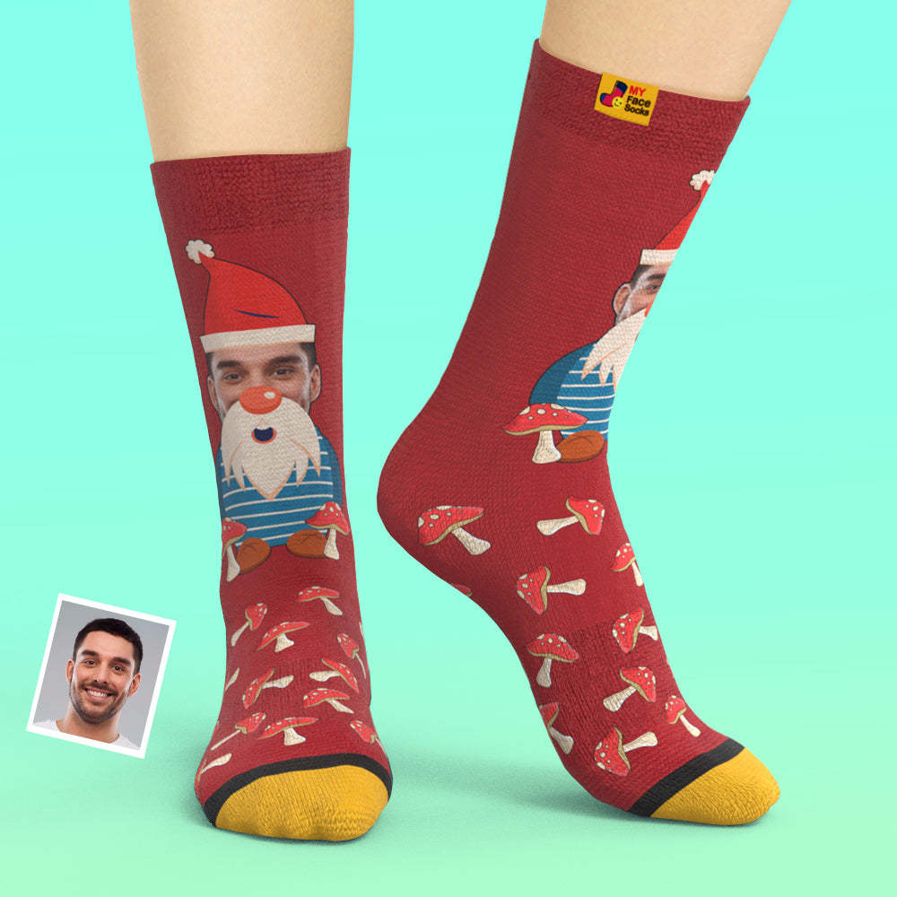 Cadeaux De Noël, Chaussettes Imprimées Numériques 3d Personnalisées Mes Chaussettes Pour Le Visage Ajoutez Des Images Et Nommez Les Champignons Nains De Noël - VisageChaussettes