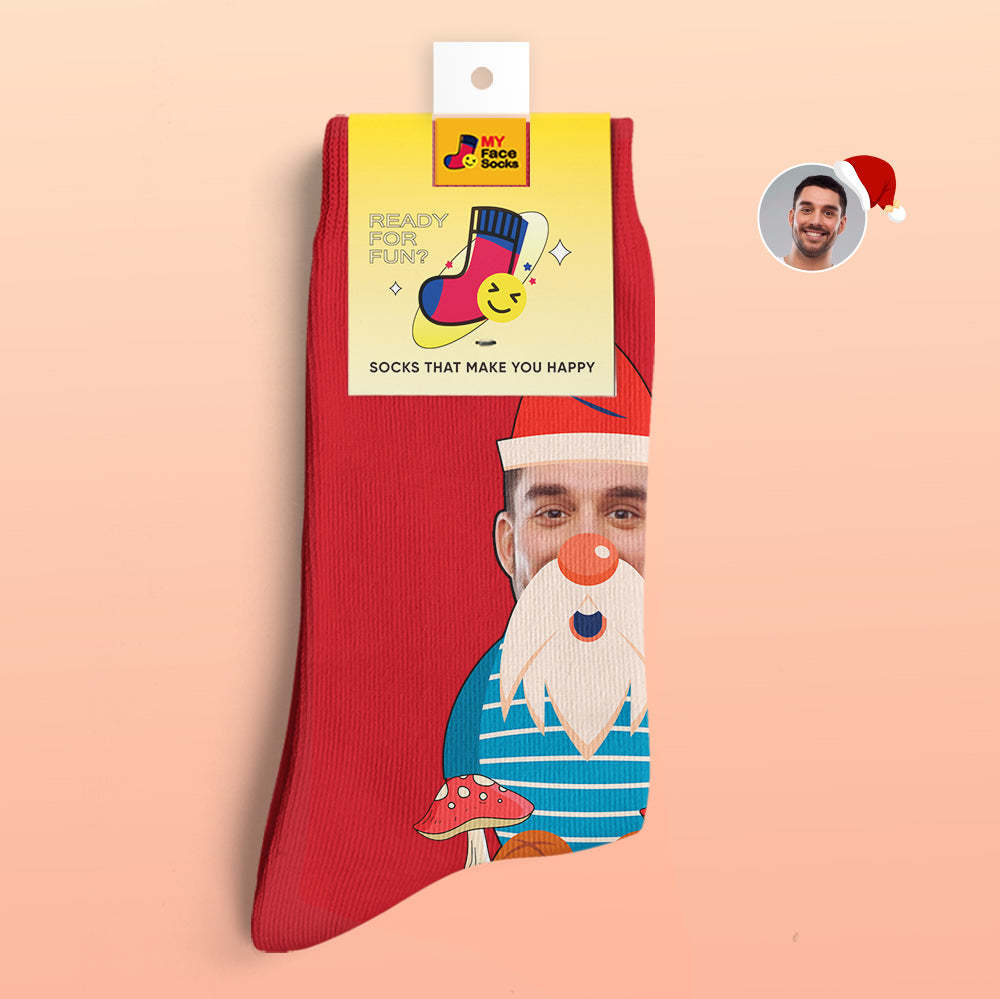 Cadeaux De Noël, Chaussettes Imprimées Numériques 3d Personnalisées Mes Chaussettes Pour Le Visage Ajoutez Des Images Et Nommez Les Champignons Nains De Noël - VisageChaussettes