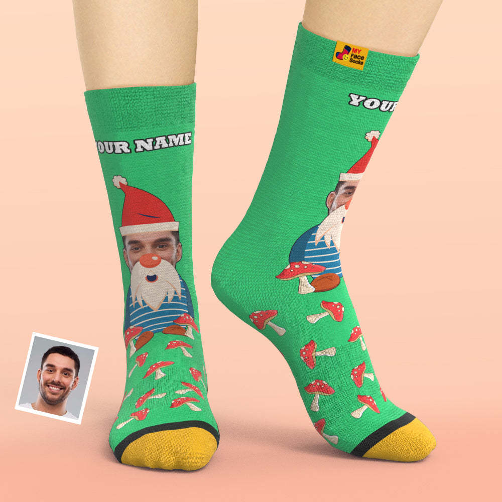 Cadeaux De Noël, Chaussettes Imprimées Numériques 3d Personnalisées Mes Chaussettes Pour Le Visage Ajoutez Des Images Et Nommez Les Champignons Nains De Noël - VisageChaussettes