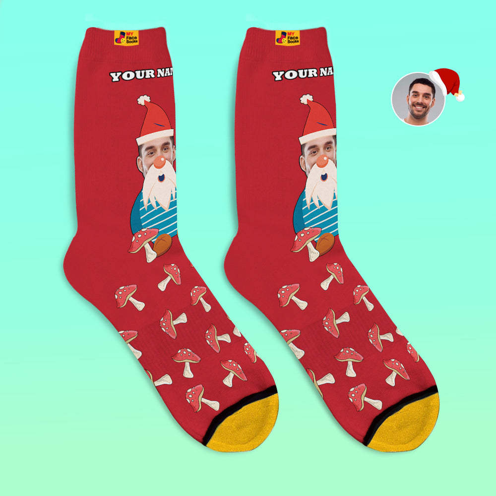 Cadeaux De Noël, Chaussettes Imprimées Numériques 3d Personnalisées Mes Chaussettes Pour Le Visage Ajoutez Des Images Et Nommez Les Champignons Nains De Noël - VisageChaussettes