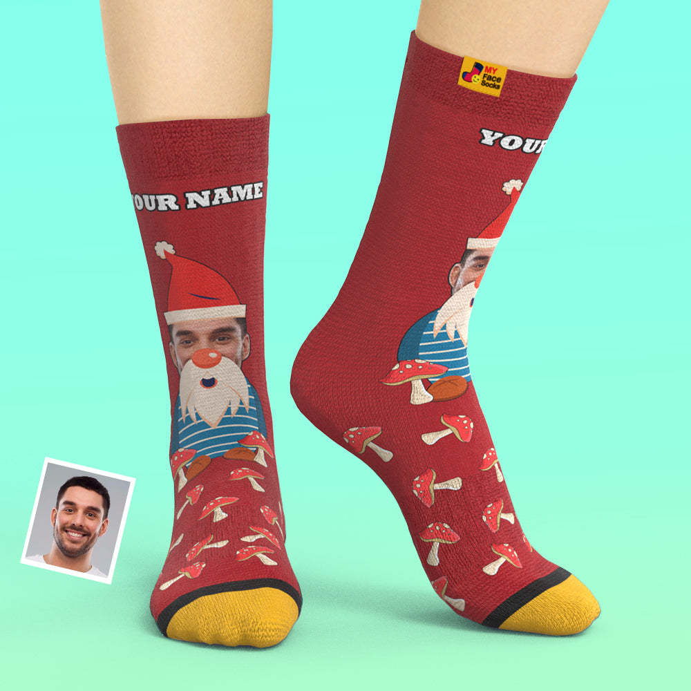 Cadeaux De Noël, Chaussettes Imprimées Numériques 3d Personnalisées Mes Chaussettes Pour Le Visage Ajoutez Des Images Et Nommez Les Champignons Nains De Noël - VisageChaussettes
