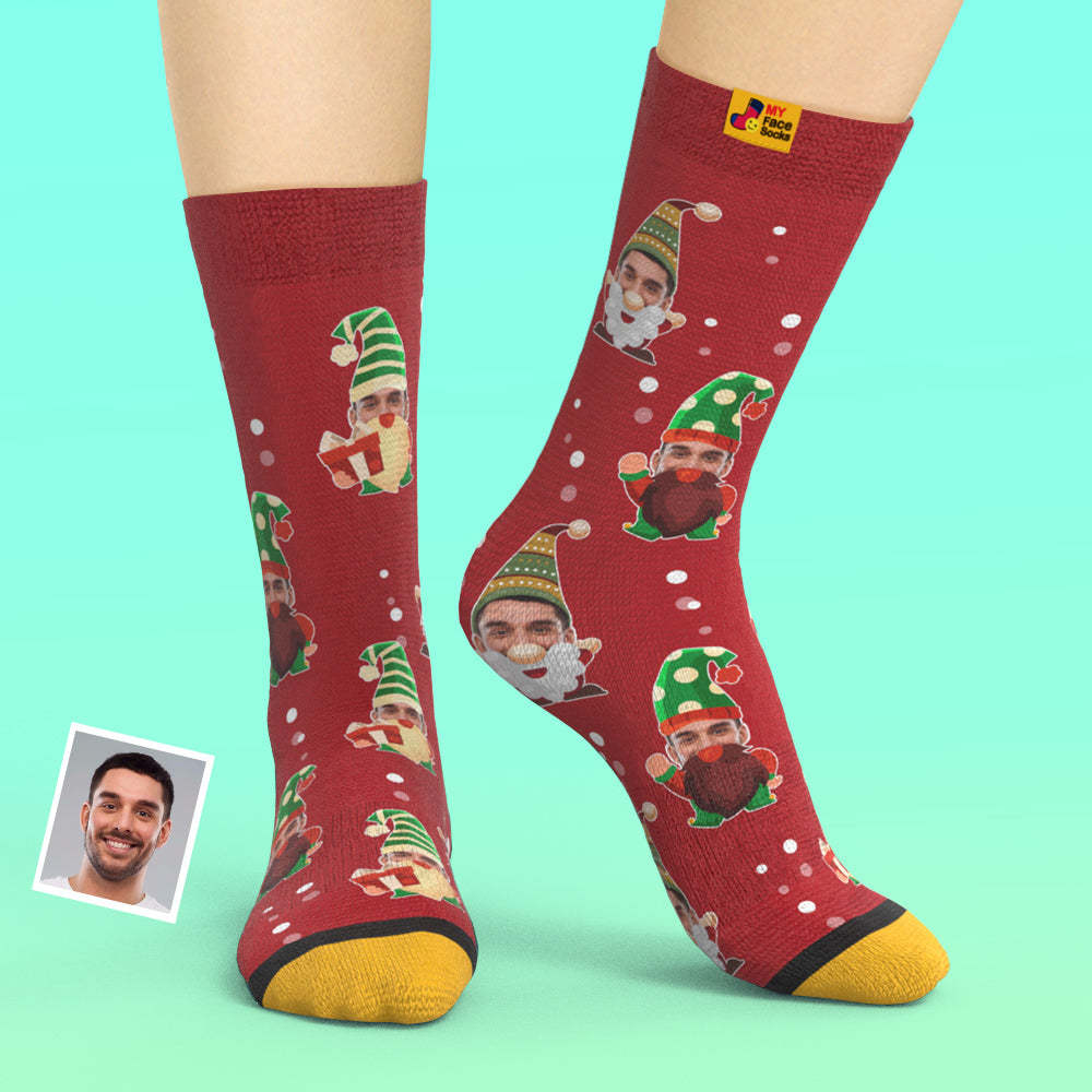 Cadeaux De Noël, Chaussettes Imprimées Numériques 3d Personnalisées My Face Socks Ajoutez Des Images Et Nom Bearded Gnome - VisageChaussettes
