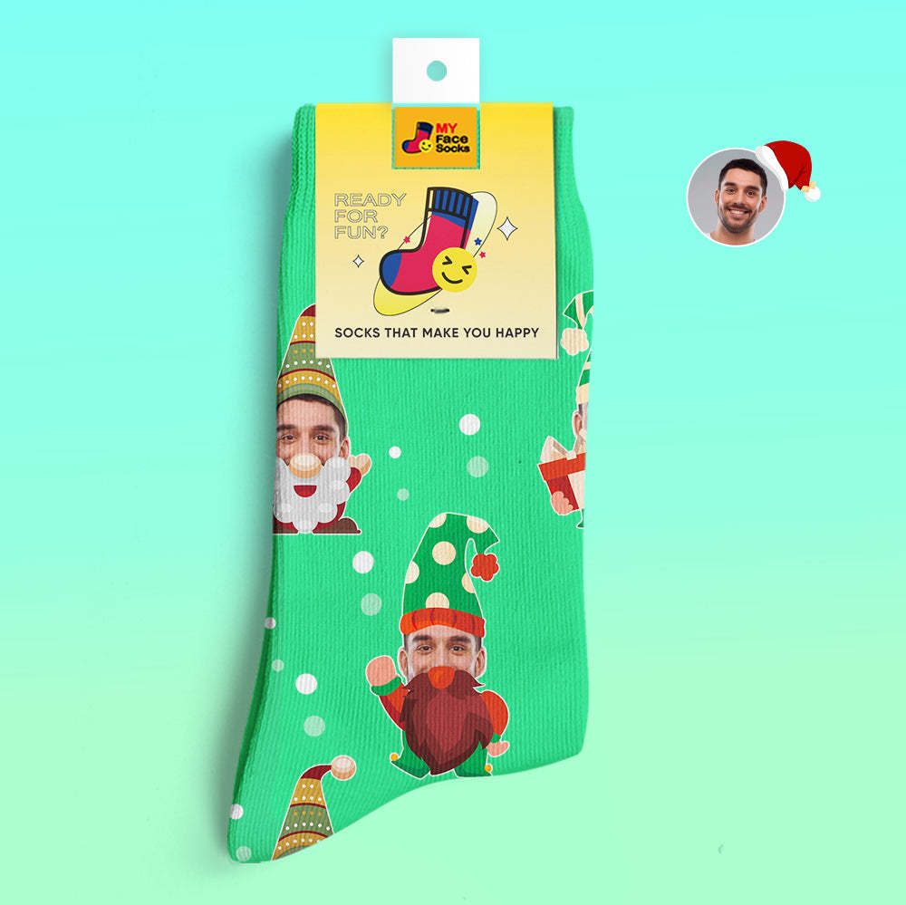 Cadeaux De Noël, Chaussettes Imprimées Numériques 3d Personnalisées My Face Socks Ajoutez Des Images Et Nom Bearded Gnome - VisageChaussettes