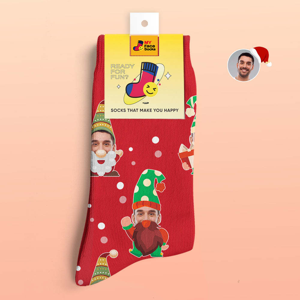Cadeaux De Noël, Chaussettes Imprimées Numériques 3d Personnalisées My Face Socks Ajoutez Des Images Et Nom Bearded Gnome - VisageChaussettes