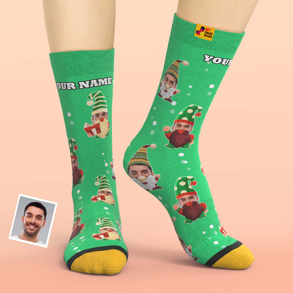 Cadeaux De Noël, Chaussettes Imprimées Numériques 3d Personnalisées My Face Socks Ajoutez Des Images Et Nom Bearded Gnome - VisageChaussettes