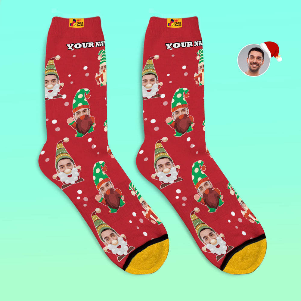 Cadeaux De Noël, Chaussettes Imprimées Numériques 3d Personnalisées My Face Socks Ajoutez Des Images Et Nom Bearded Gnome - VisageChaussettes