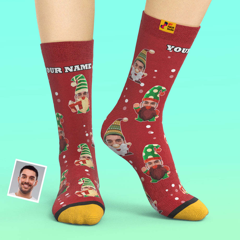 Cadeaux De Noël, Chaussettes Imprimées Numériques 3d Personnalisées My Face Socks Ajoutez Des Images Et Nom Bearded Gnome - VisageChaussettes