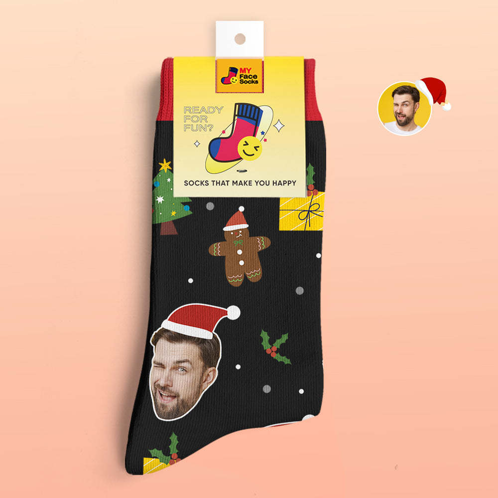Chaussettes Imprimées Numériques Personnalisées En 3d Chapeaux De Père Noël Cadeau De Noël - VisageChaussettes
