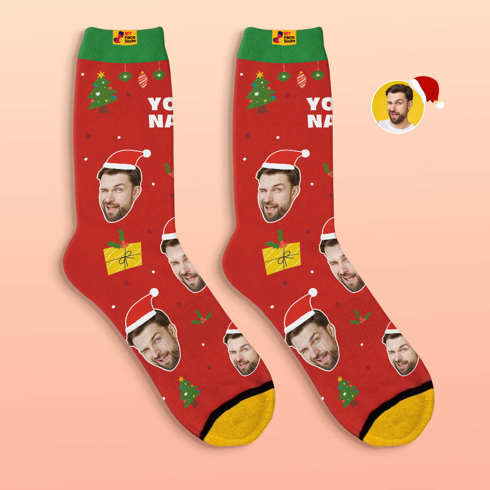 Chaussettes Imprimées Numériques Personnalisées En 3d Chapeaux De Père Noël Cadeau De Noël - VisageChaussettes