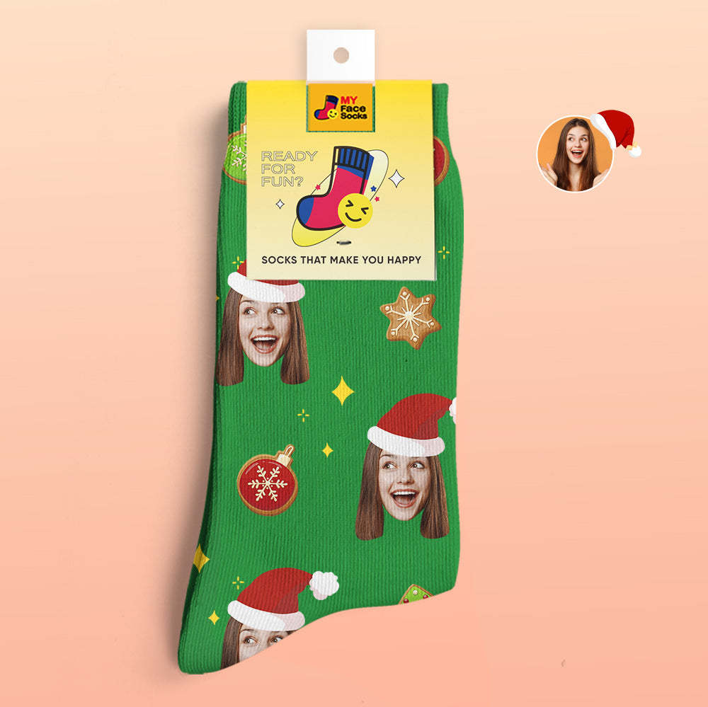 Chaussettes Imprimées Numériques 3d Personnalisées Chaussettes De Visage De Décor D'arbre De Noël Cadeau De Noël Drôle - VisageChaussettes