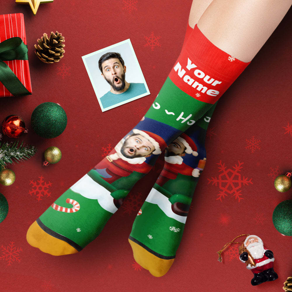 Chaussettes Imprimées Numériques 3d Personnalisées Chapeaux De Père Noël Chaussettes Cadeaux De Noël Ho Ho - VisageChaussettes