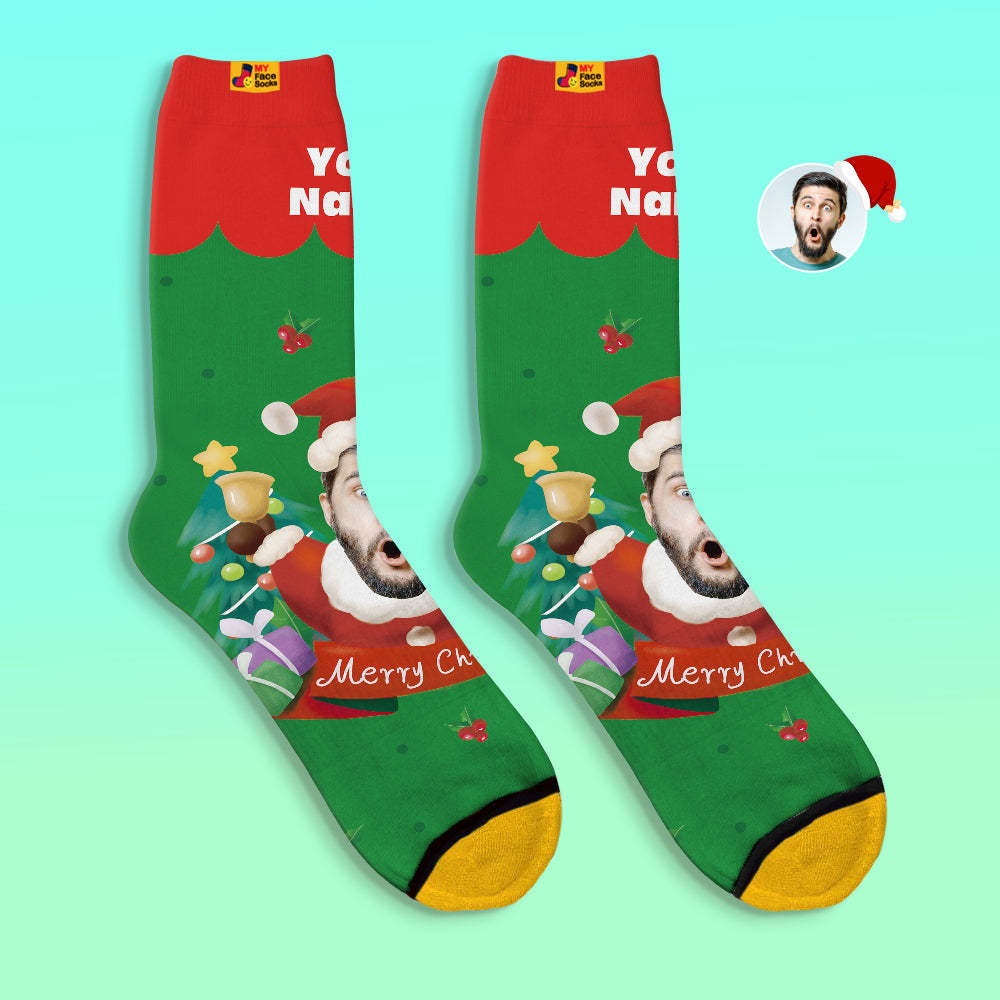 Chaussettes Imprimées Numériques 3d Personnalisées Chapeaux De Père Noël Chaussettes Cadeaux De Noël Cloches De Noël - VisageChaussettes