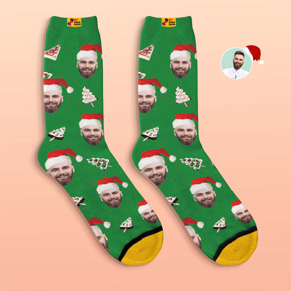 Chaussettes Imprimées Numériques 3d Personnalisées Chaussettes De Gâteau De Noël Joyeux Noël - VisageChaussettes