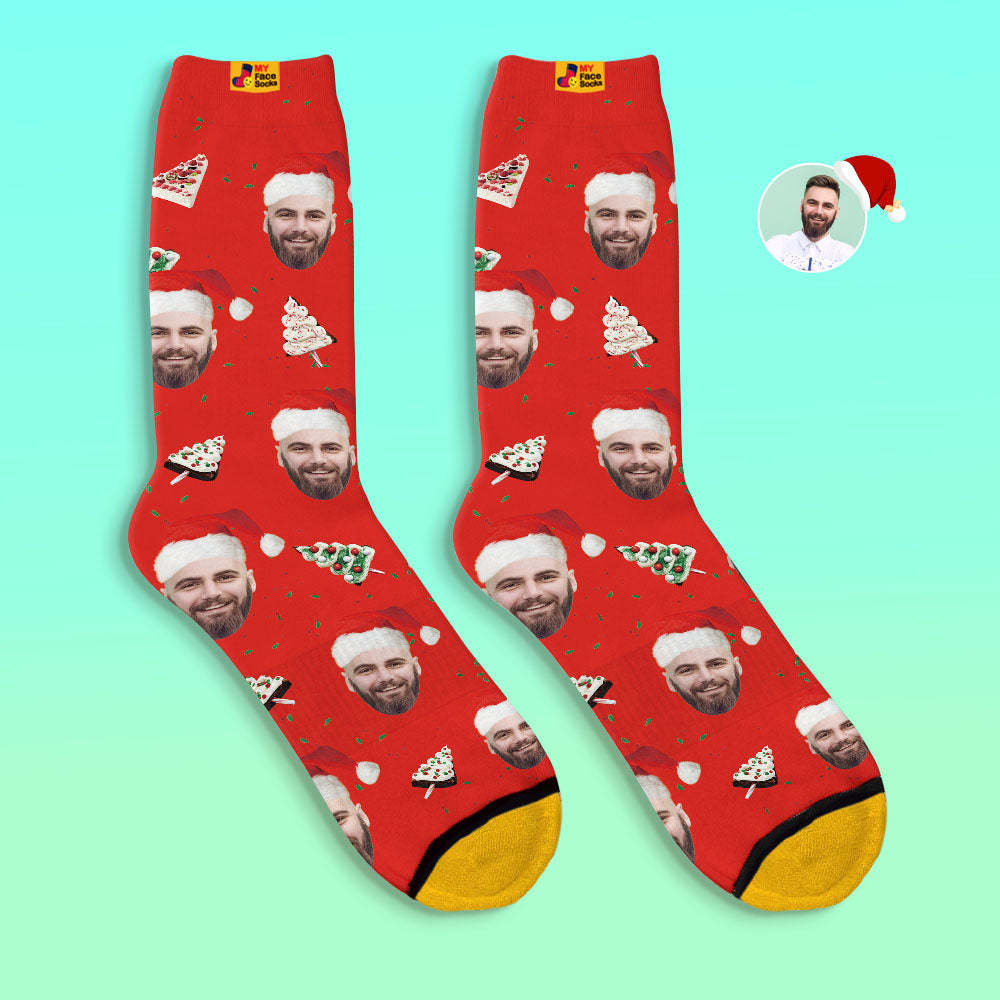 Chaussettes Imprimées Numériques 3d Personnalisées Chaussettes De Gâteau De Noël Joyeux Noël - VisageChaussettes