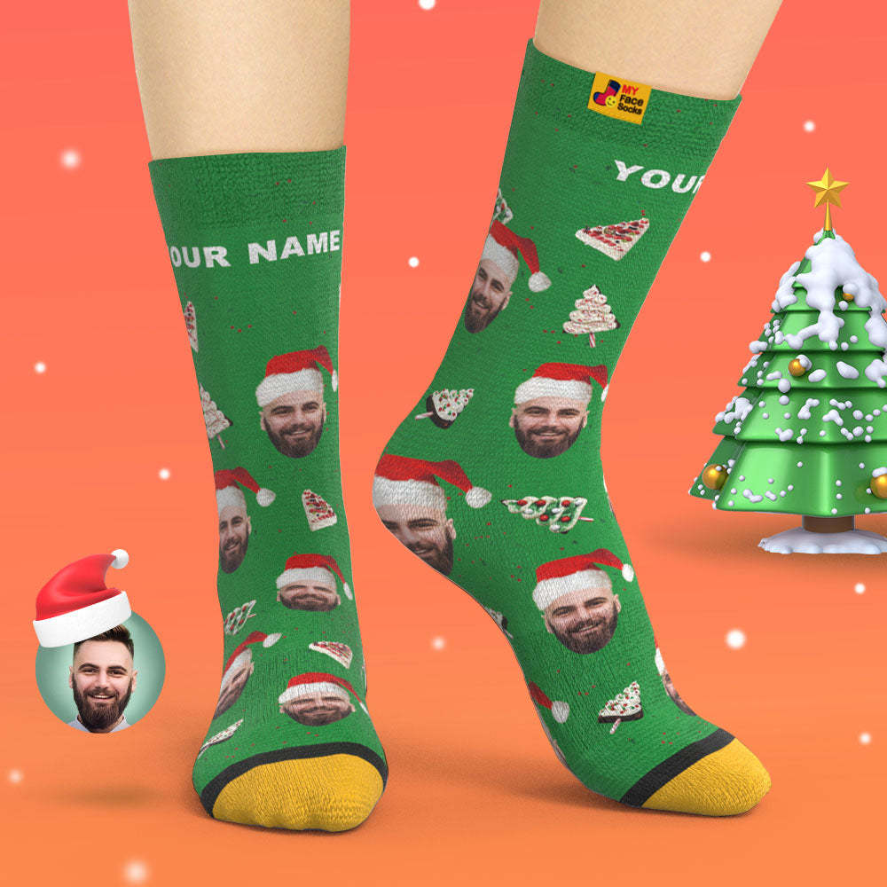 Chaussettes Imprimées Numériques 3d Personnalisées Chaussettes De Gâteau De Noël Joyeux Noël - VisageChaussettes