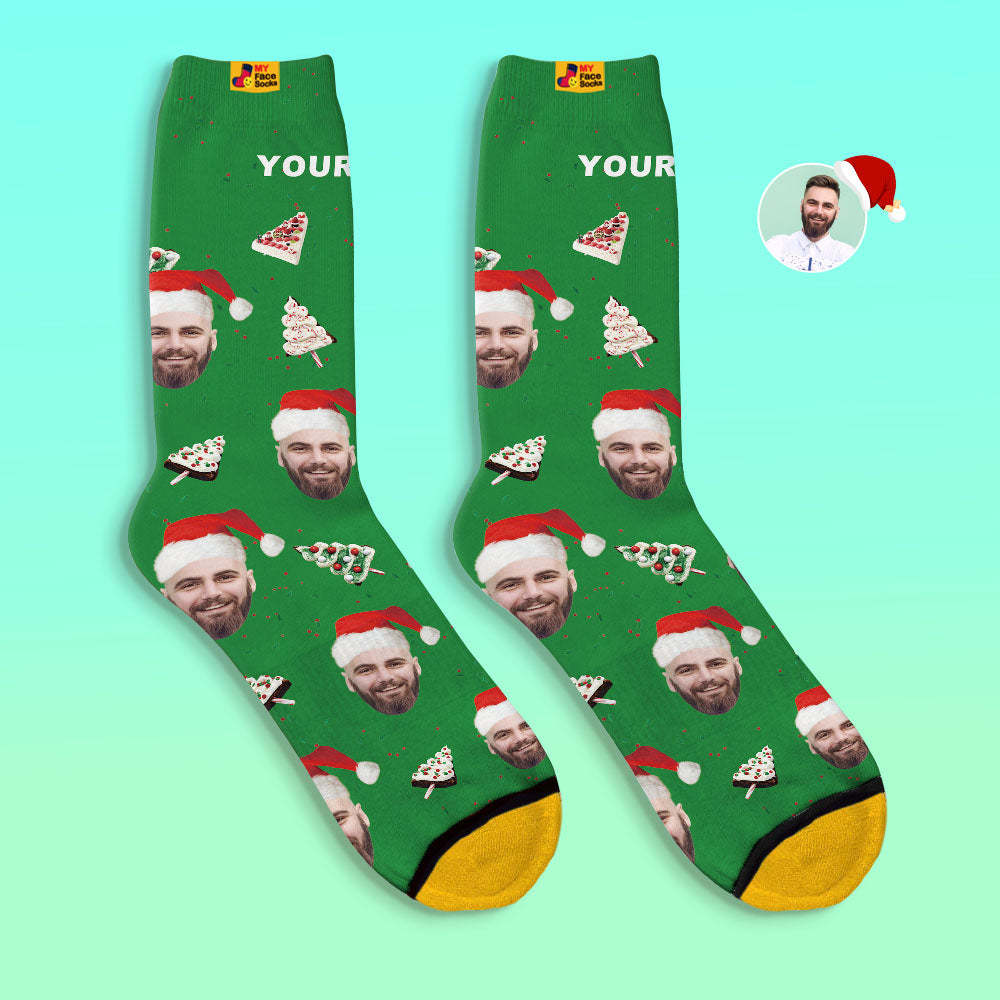 Chaussettes Imprimées Numériques 3d Personnalisées Chaussettes De Gâteau De Noël Joyeux Noël - VisageChaussettes