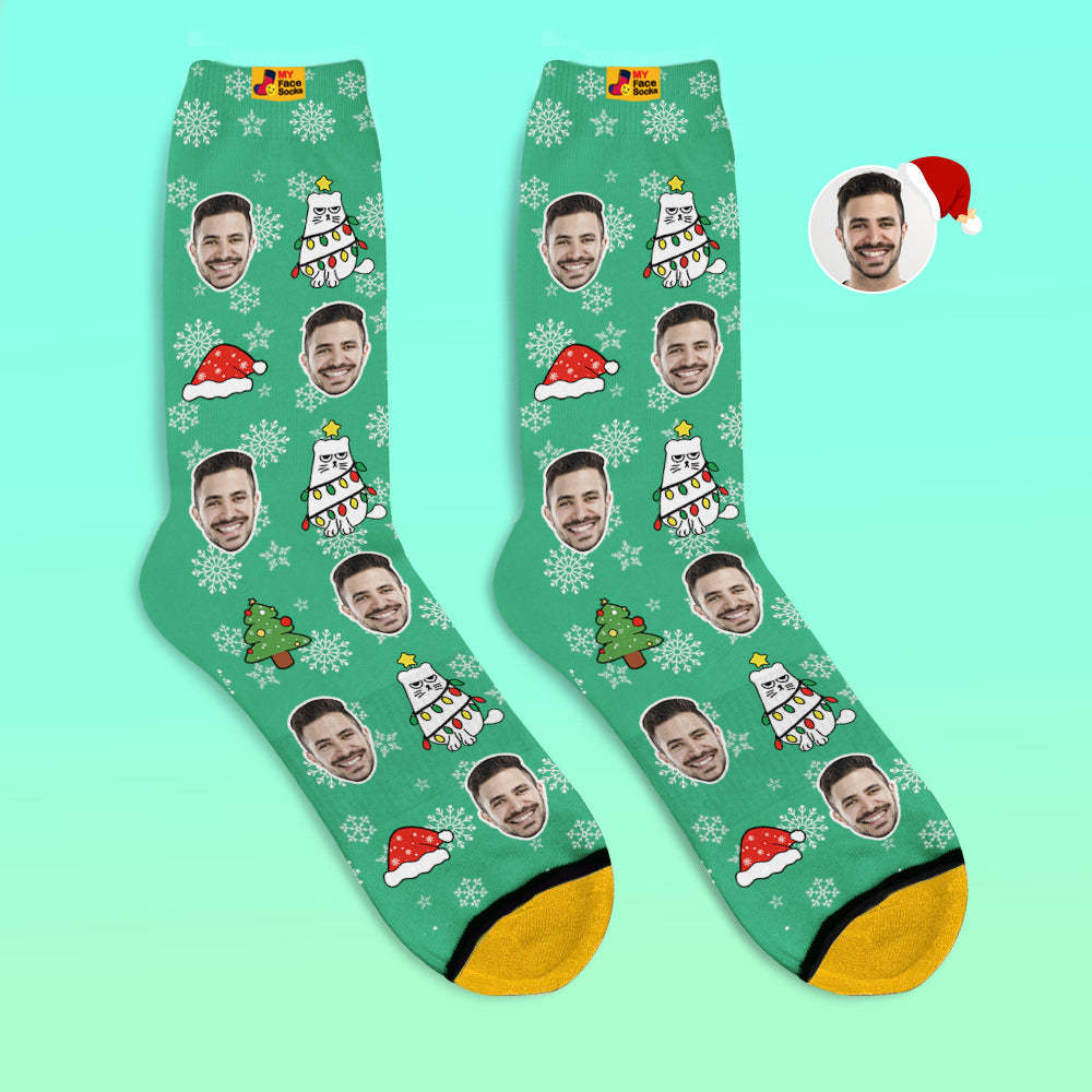 Chaussettes Imprimées Numériques 3d Personnalisées Chaussettes Cadeau De Noël Chat Mignon - VisageChaussettes