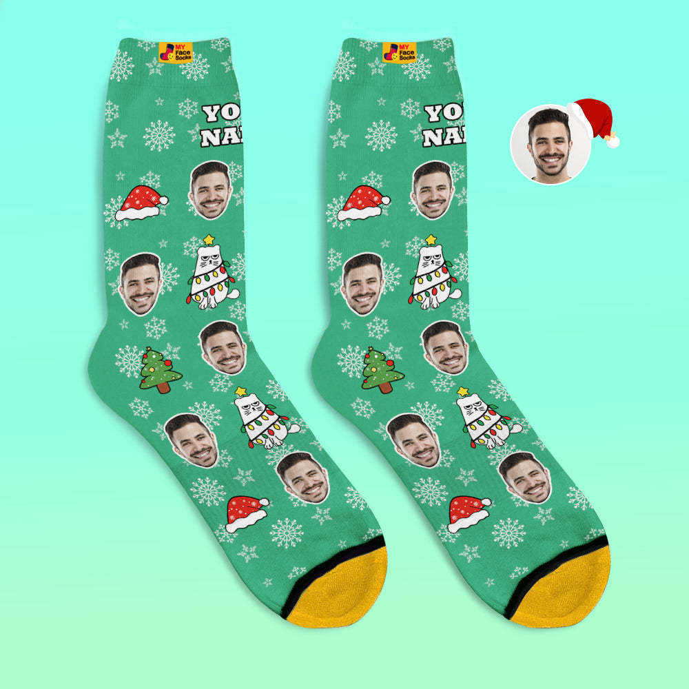 Chaussettes Imprimées Numériques 3d Personnalisées Chaussettes Cadeau De Noël Chat Mignon - VisageChaussettes